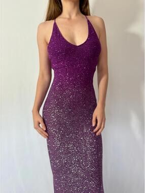 Urban Girl Nites Purple Gradient Glittery Open Back Evening Gown